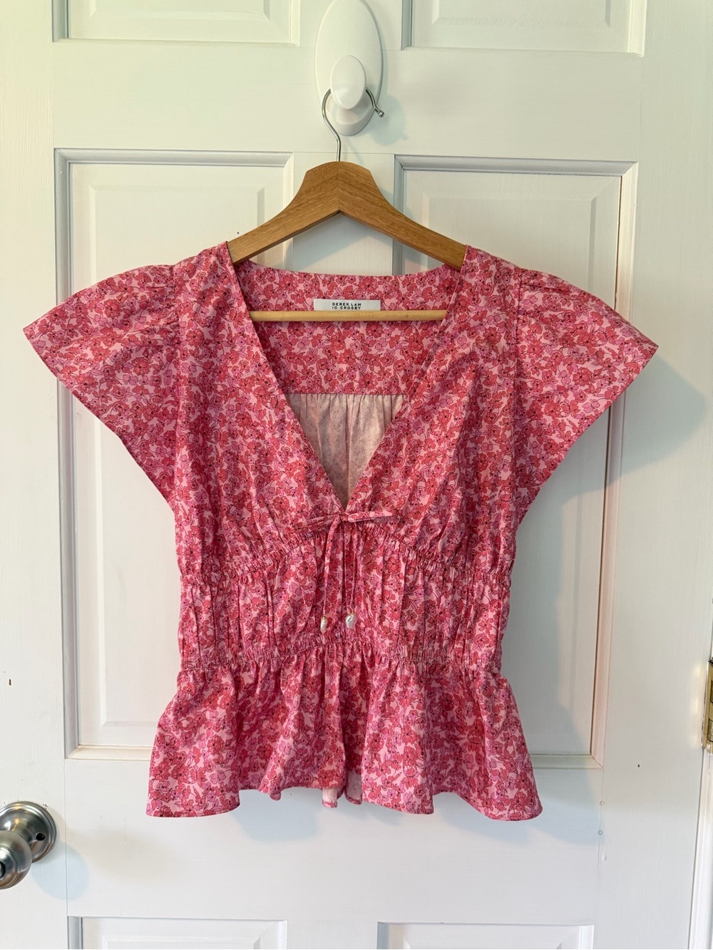 10 Crosby Derek Lam Pink Floral Tie-Front Peplum Top